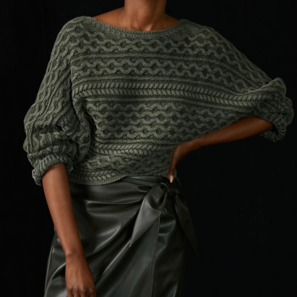 NWT Anthropologie Pilcro Micro Fisherman 100% Cotton Crop Sweater - Green